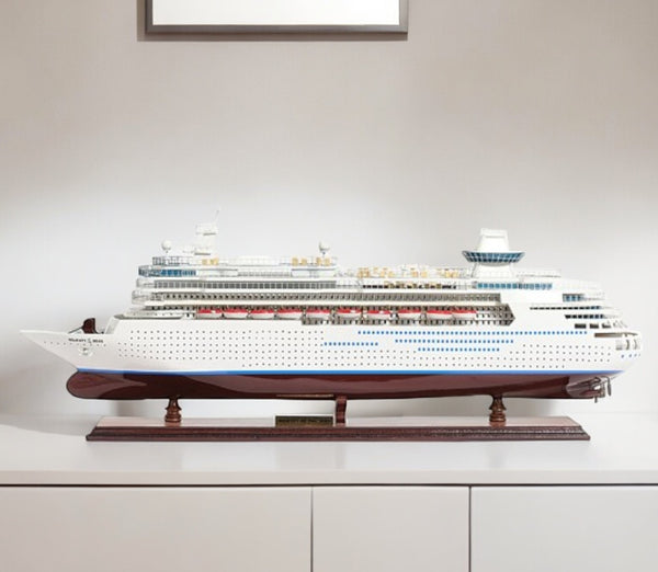 Homeroots 13" Brown And White Majesty Of The Seas Boat Hand Painted Decorative Boat  Solid Wood 401891