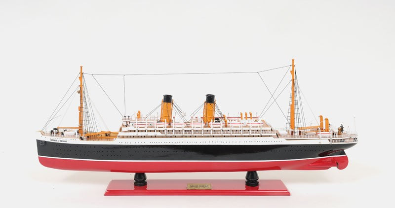 Homeroots 13" Black And Red Solid Wood Hand Painted Rms Empress Of Ireland Model Boat  Solid Wood 401892