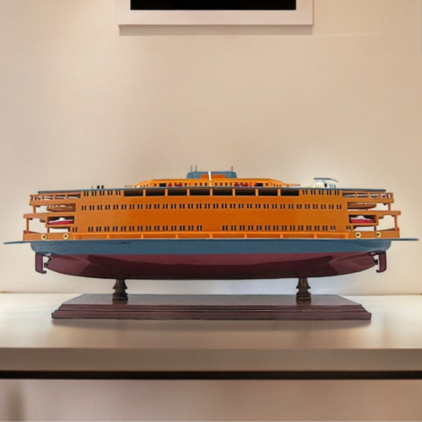 Homeroots 11" Maroon Staten Island Ferry Boat Hand Painted Decorative Boat  Solid Wood 401893