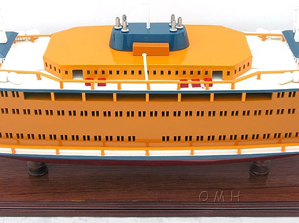 Homeroots 11" Maroon Staten Island Ferry Boat Hand Painted Decorative Boat  Solid Wood 401893