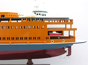 Homeroots 11" Maroon Staten Island Ferry Boat Hand Painted Decorative Boat  Solid Wood 401893