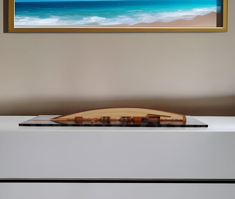 Homeroots 12" Black And Green Solid Wood Hand Painted C1898 Pen Duick Half-hull Model Boat  Solid Wood 401897