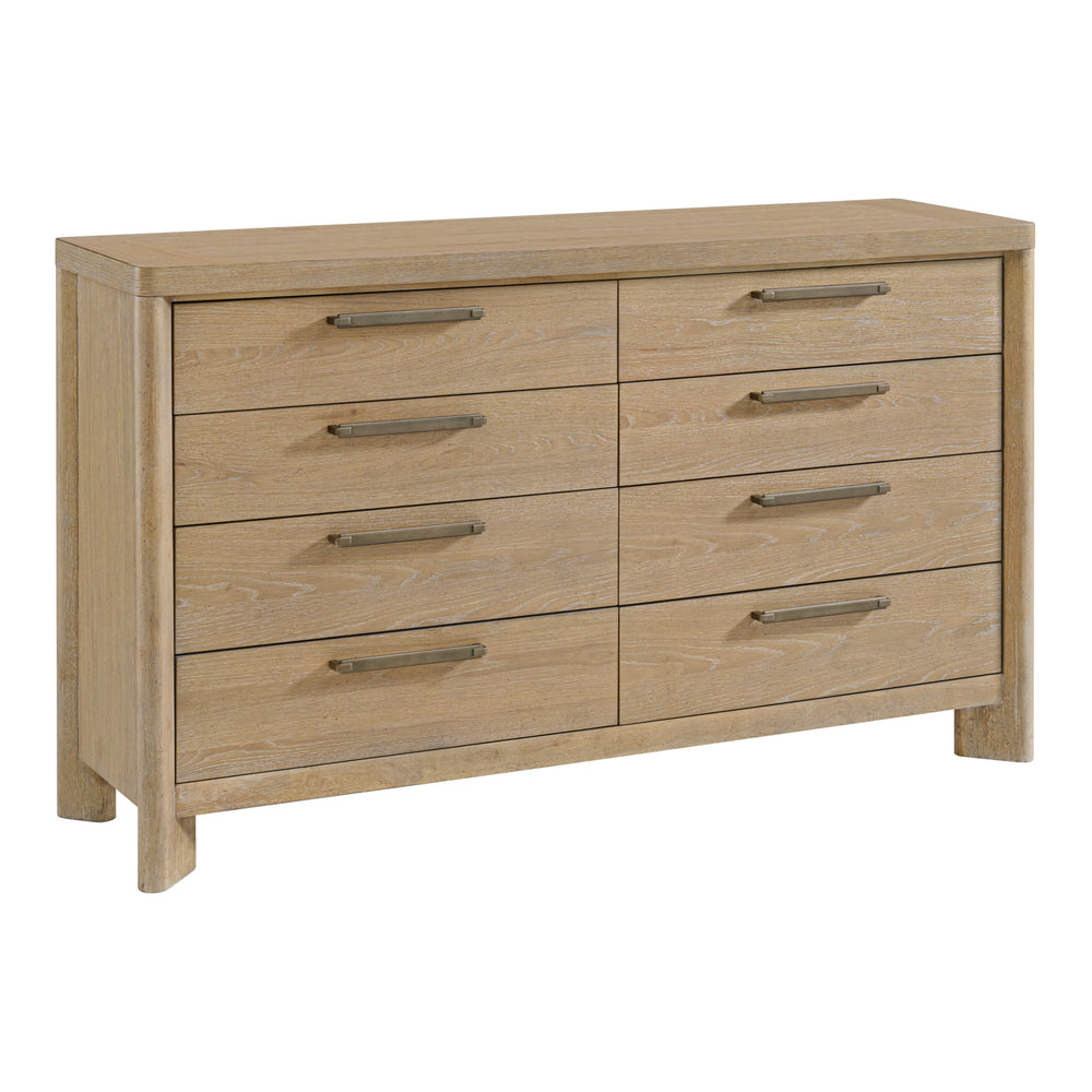 English Elm Wallace & Bay - Tan 8-Drawer Dresser Sand Dune Style — Contemporary Wood Storage, Easy-Care 64"W x 37"H Design B361P384427