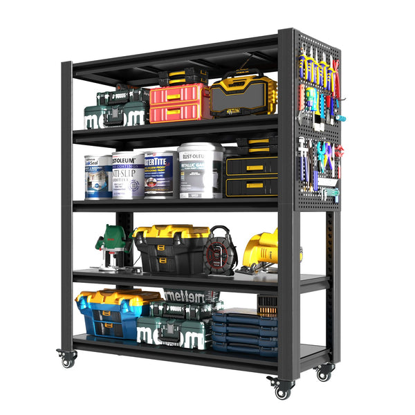 English Elm 72"H Heavy Duty 5-Tier Metal Shelving with Pegboards & Lockable Wheels, 2000LB Capacity, Adjustable T2398P313256
