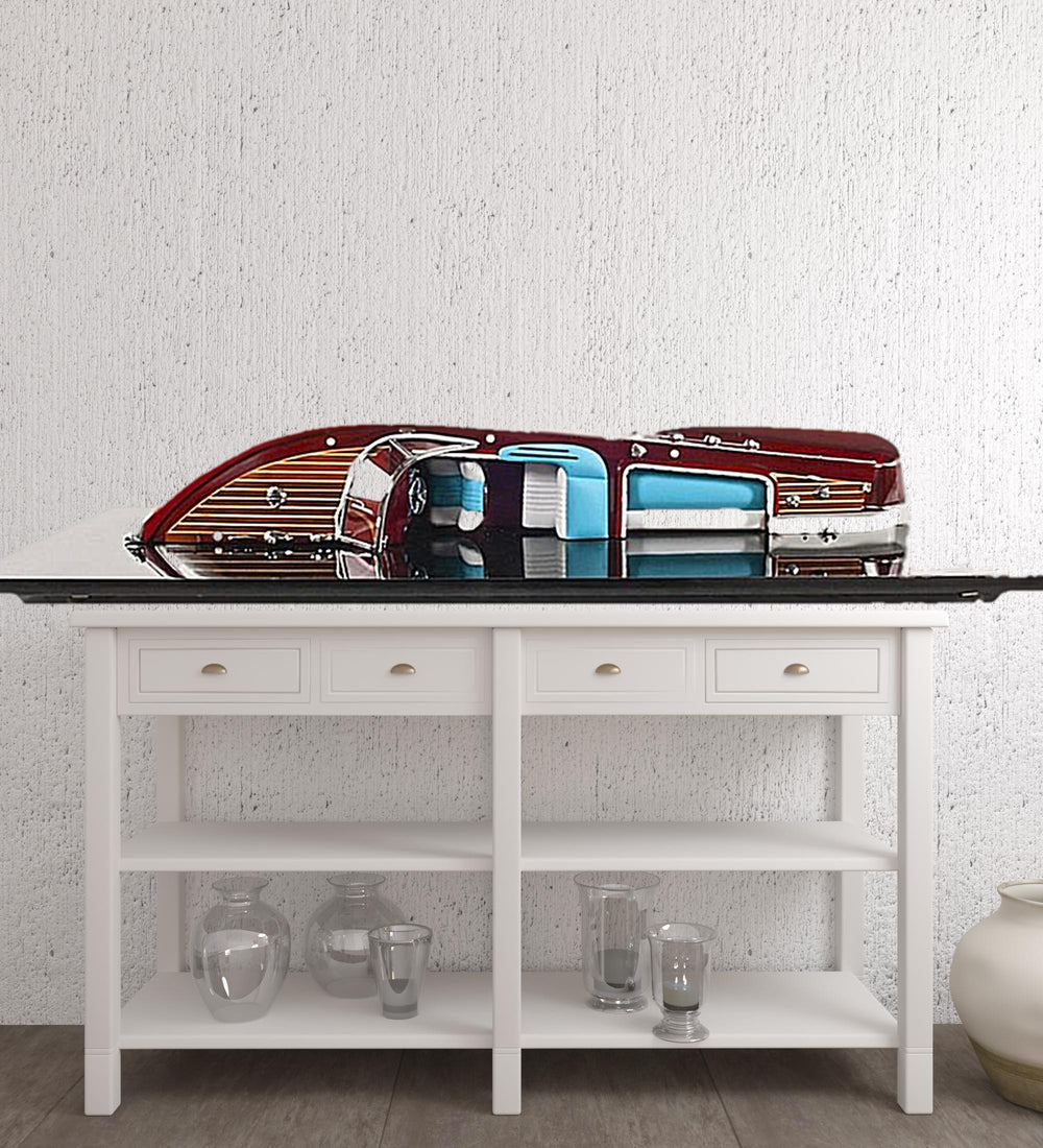 Homeroots 12" Wood Brown Riva Aquarama Half Hull Hand Painted Decorative Boat  Solid Wood 401900