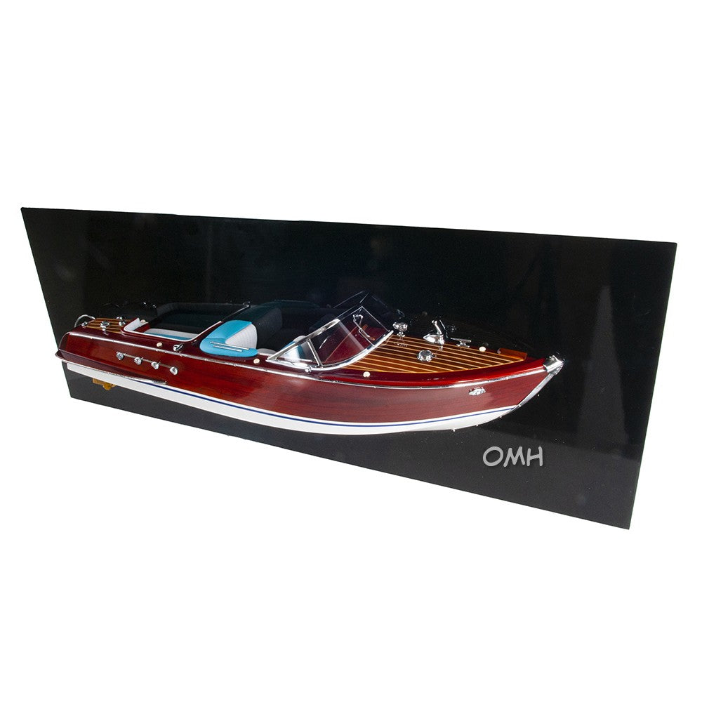 Homeroots 12" Wood Brown Riva Aquarama Half Hull Hand Painted Decorative Boat  Solid Wood 401900