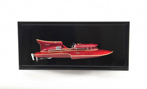 Homeroots 16" Black And Red Ferrari Hydroplane Half Hull Boat Hand Painted Decorative Boat  Solid Wood 401901