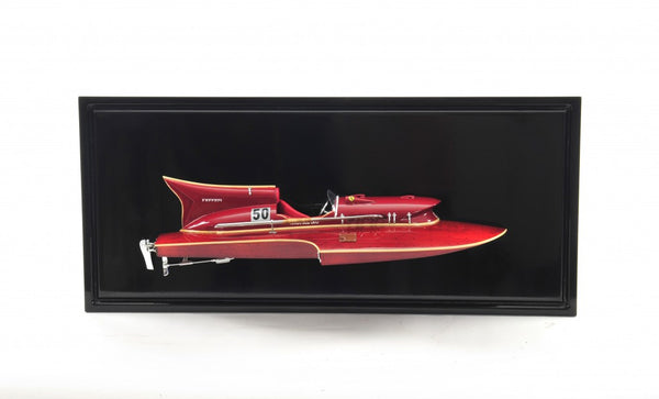 Homeroots 16" Black And Red Ferrari Hydroplane Half Hull Boat Hand Painted Decorative Boat  Solid Wood 401901