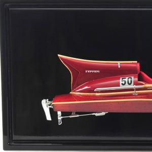 Homeroots 16" Black And Red Ferrari Hydroplane Half Hull Boat Hand Painted Decorative Boat  Solid Wood 401901