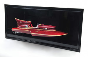 Homeroots 16" Black And Red Ferrari Hydroplane Half Hull Boat Hand Painted Decorative Boat  Solid Wood 401901