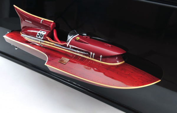 Homeroots 16" Black And Red Ferrari Hydroplane Half Hull Boat Hand Painted Decorative Boat  Solid Wood 401901