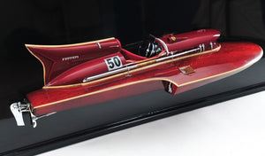 Homeroots 16" Black And Red Ferrari Hydroplane Half Hull Boat Hand Painted Decorative Boat  Solid Wood 401901