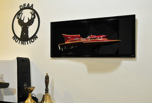 Homeroots 16" Black And Red Ferrari Hydroplane Half Hull Boat Hand Painted Decorative Boat  Solid Wood 401901