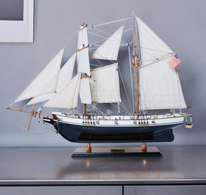 HomeRoots 26" Hand-Painted Solid Wood Model Boat - Elegant Black & White Nautical Decor for Home or Office 401914