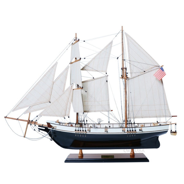 HomeRoots 26" Hand-Painted Solid Wood Model Boat - Elegant Black & White Nautical Decor for Home or Office 401914