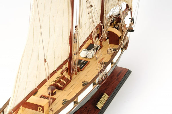 HomeRoots 26" Hand-Painted Solid Wood Model Boat - Elegant Black & White Nautical Decor for Home or Office 401914