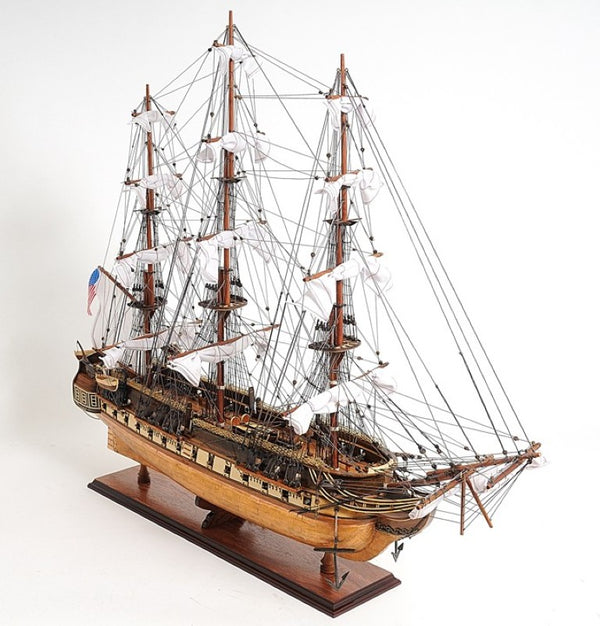 32 Inch Handcrafted Solid Wood Sailboat Replica for Coastal Nautical Home Decor Display