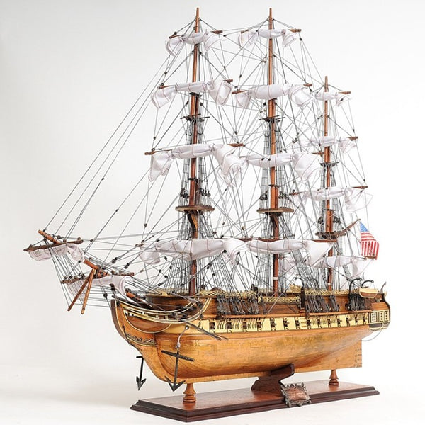 32 Inch Handcrafted Solid Wood Sailboat Replica for Coastal Nautical Home Decor Display