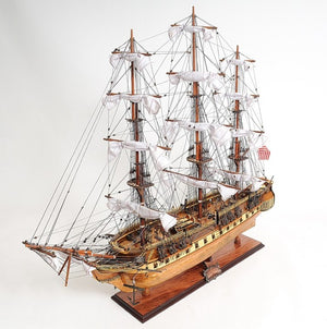 32 Inch Handcrafted Solid Wood Sailboat Replica for Coastal Nautical Home Decor Display