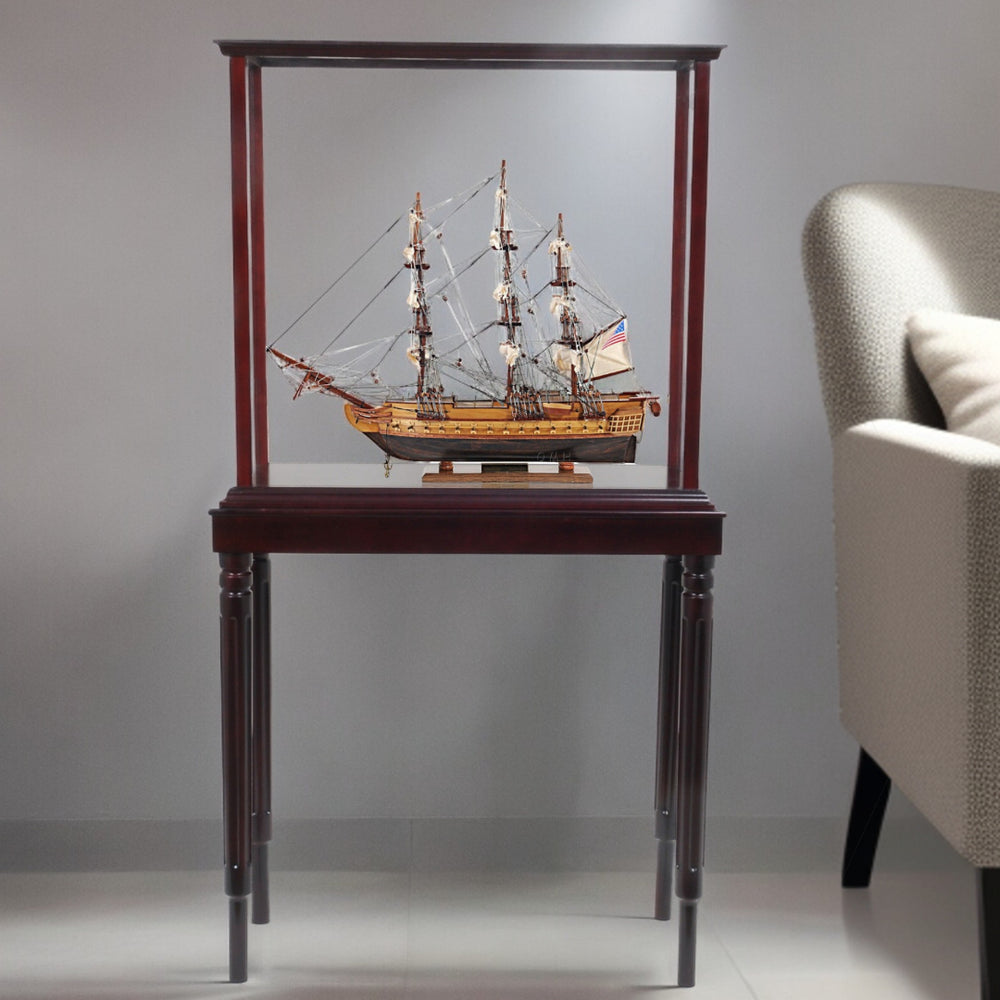 Homeroots 50" Wood Brown Solid Wood Hand Painted Model Boat Tabletop Sculpture  Solid Wood 401932