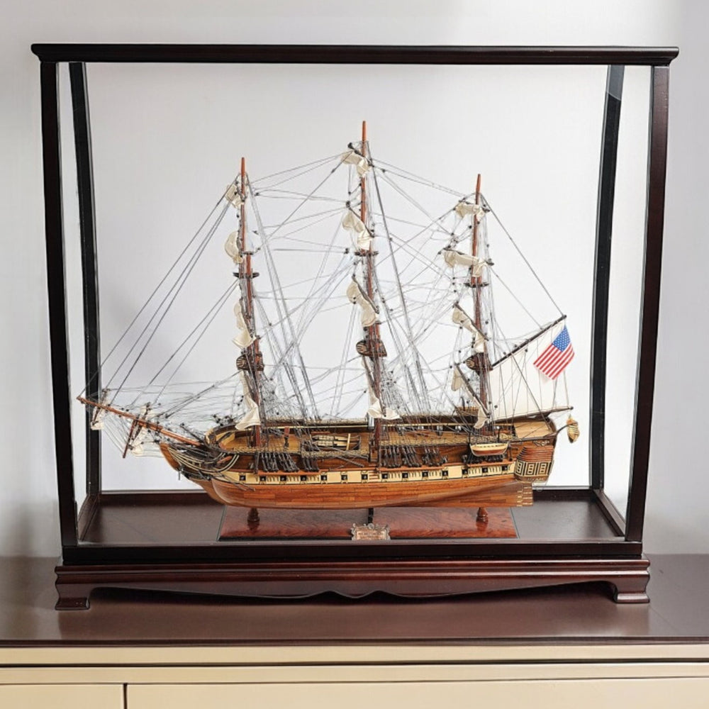 Homeroots 32" Wood Brown Solid Wood Hand Painted 1797 Uss Constitution Medium Display Case Model Boat  Solid Wood 401935