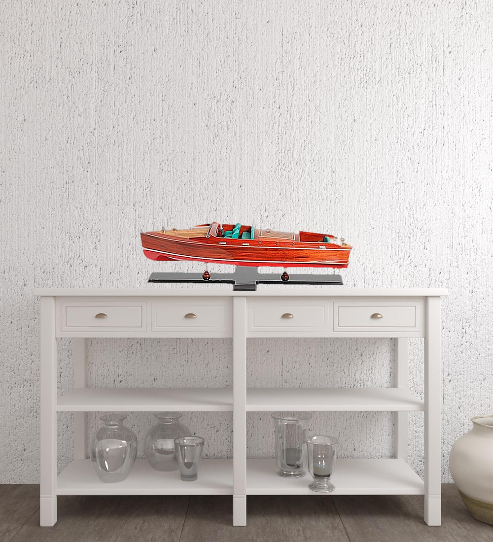 Homeroots 9" Wood Brown C1938 Chris Craft Runabout Painted Large Hand Painted Boat  Solid Wood 401938