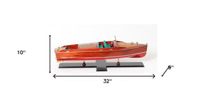 Homeroots 9" Wood Brown C1938 Chris Craft Runabout Painted Large Hand Painted Boat  Solid Wood 401938