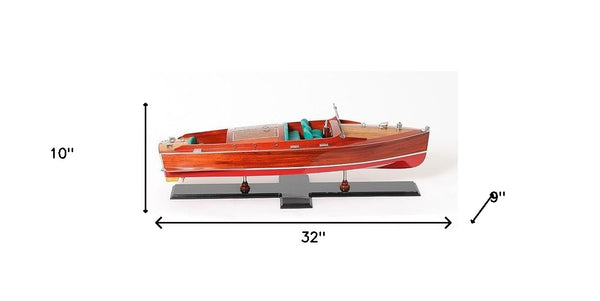 Homeroots 9" Wood Brown C1938 Chris Craft Runabout Painted Large Hand Painted Boat  Solid Wood 401938