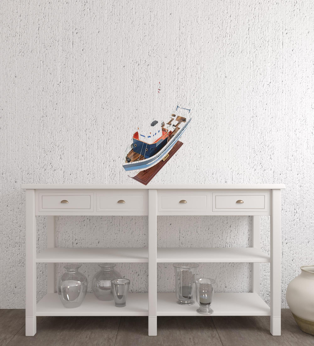 Homeroots 21" Blue And White 1797 La Confiance Boat Hand Painted Decorative Boat  Solid Wood 401939