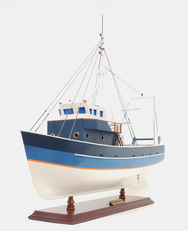 Homeroots 21" Blue And White 1797 La Confiance Boat Hand Painted Decorative Boat  Solid Wood 401939