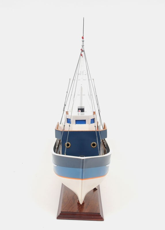 Homeroots 21" Blue And White 1797 La Confiance Boat Hand Painted Decorative Boat  Solid Wood 401939