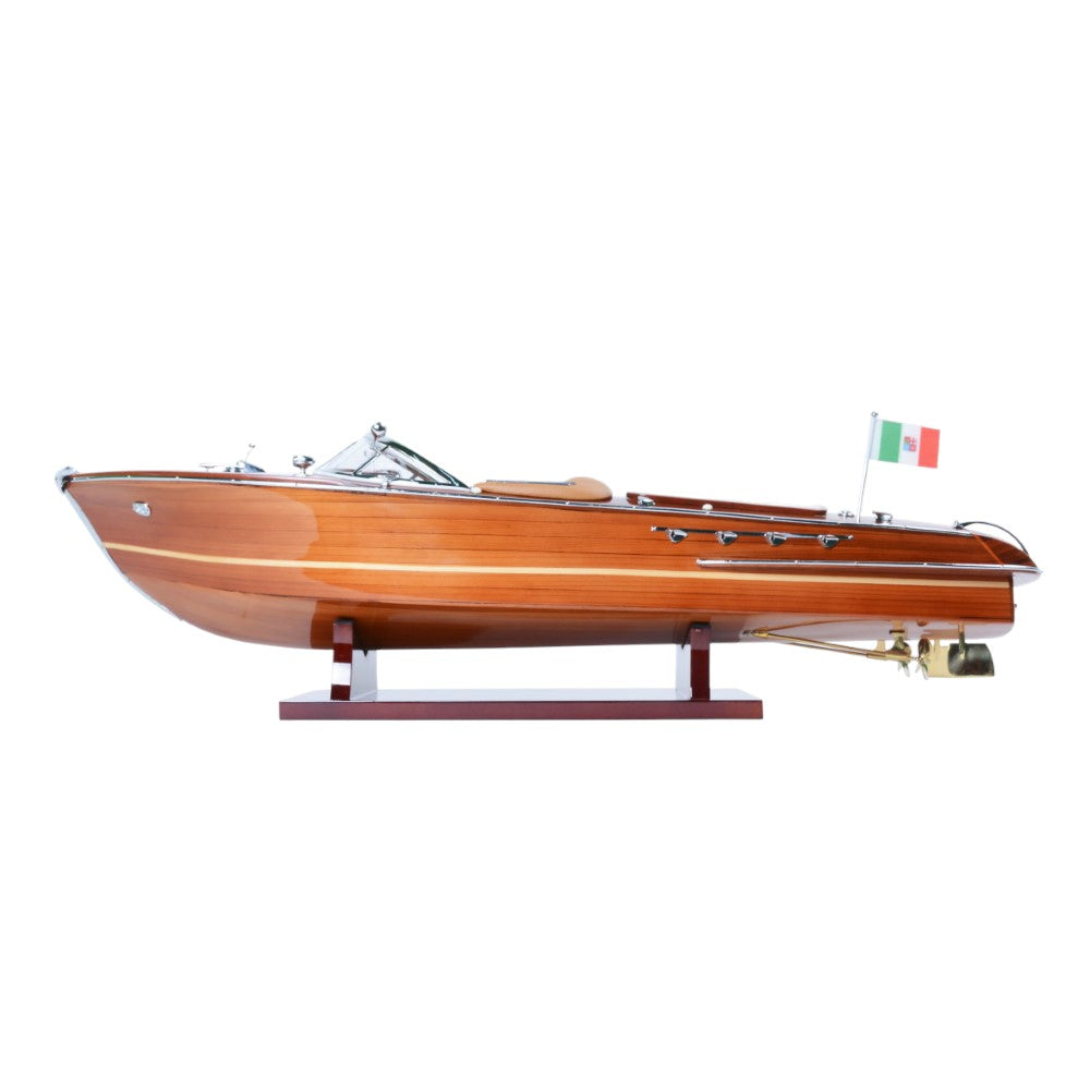 Homeroots 7" Wood Brown Solid Wood Hand Painted Riva Aqurama Medium Speedboat Model Boat  Solid Wood 401945