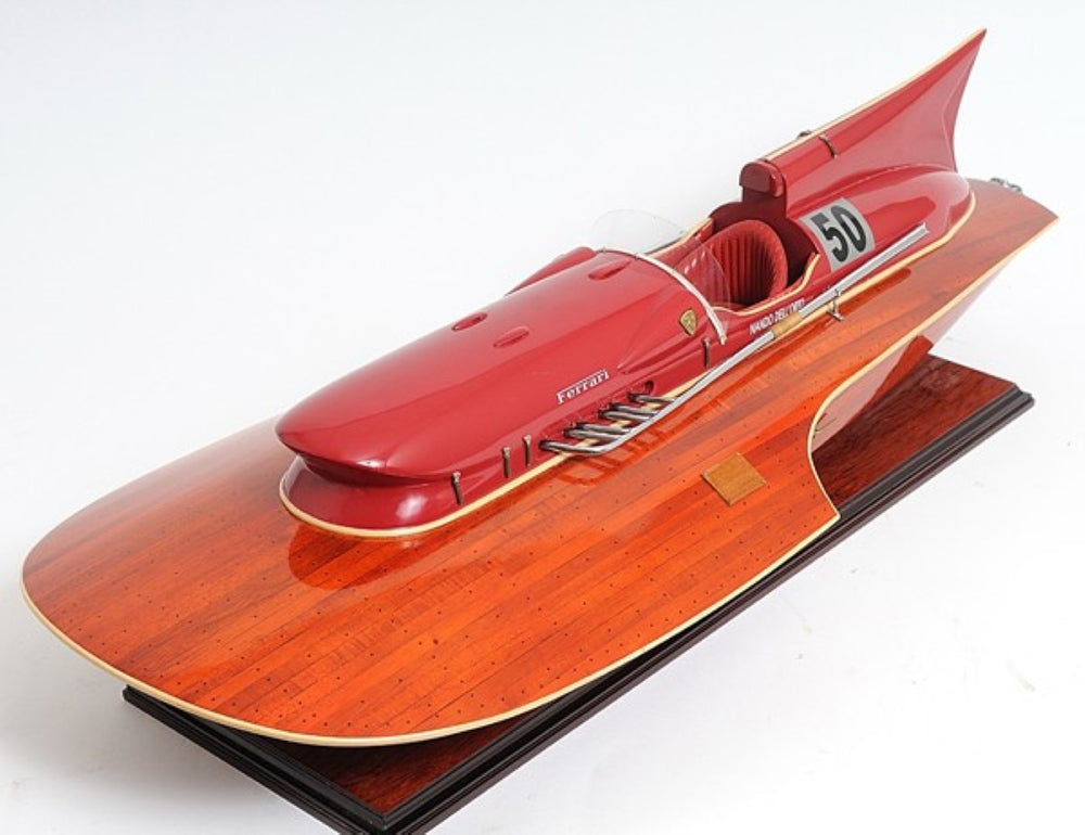 HomeRoots 10" Solid Wood Hand-Painted Ferrari Hydroplane Model Boat – Vintage Racing Elegance for Decor! 401947