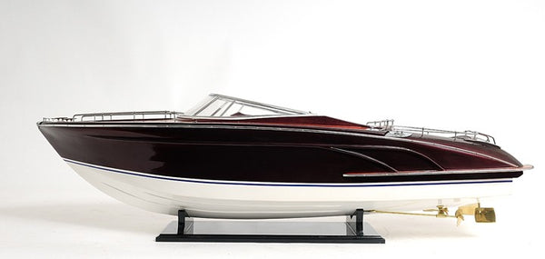 Homeroots 11" Black And White Solid Wood Hand Painted Riva Rivarama Luxury Yacht Exclusive Edition Model Boat  Solid Wood 401948