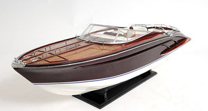 Homeroots 11" Black And White Solid Wood Hand Painted Riva Rivarama Luxury Yacht Exclusive Edition Model Boat  Solid Wood 401948