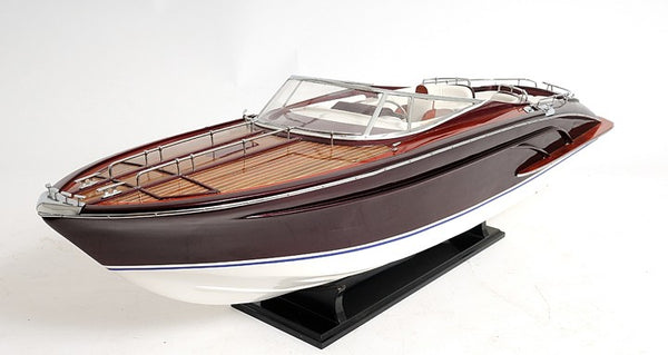 Homeroots 11" Black And White Solid Wood Hand Painted Riva Rivarama Luxury Yacht Exclusive Edition Model Boat  Solid Wood 401948