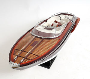 Homeroots 11" Black And White Solid Wood Hand Painted Riva Rivarama Luxury Yacht Exclusive Edition Model Boat  Solid Wood 401948