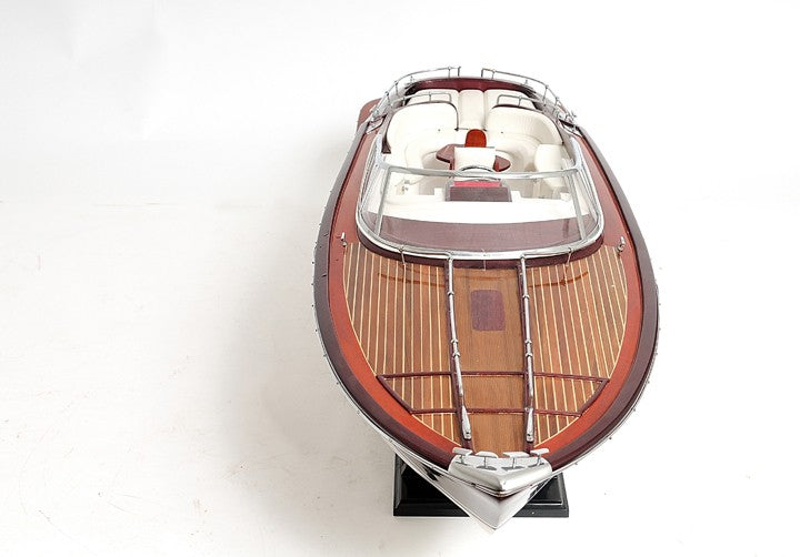 Homeroots 11" Black And White Solid Wood Hand Painted Riva Rivarama Luxury Yacht Exclusive Edition Model Boat  Solid Wood 401948