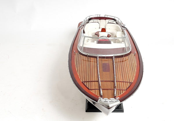 Homeroots 11" Black And White Solid Wood Hand Painted Riva Rivarama Luxury Yacht Exclusive Edition Model Boat  Solid Wood 401948
