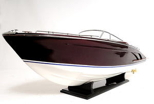 Homeroots 11" Black And White Solid Wood Hand Painted Riva Rivarama Luxury Yacht Exclusive Edition Model Boat  Solid Wood 401948