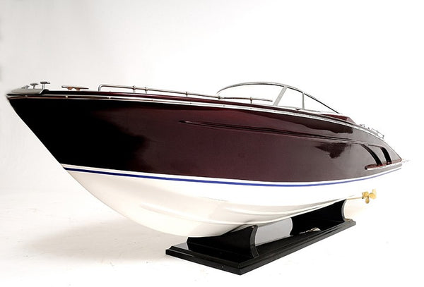 Homeroots 11" Black And White Solid Wood Hand Painted Riva Rivarama Luxury Yacht Exclusive Edition Model Boat  Solid Wood 401948