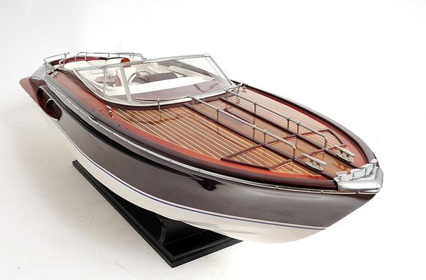Homeroots 11" Black And White Solid Wood Hand Painted Riva Rivarama Luxury Yacht Exclusive Edition Model Boat  Solid Wood 401948