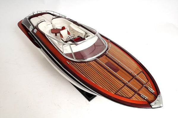 Homeroots 11" Black And White Solid Wood Hand Painted Riva Rivarama Luxury Yacht Exclusive Edition Model Boat  Solid Wood 401948