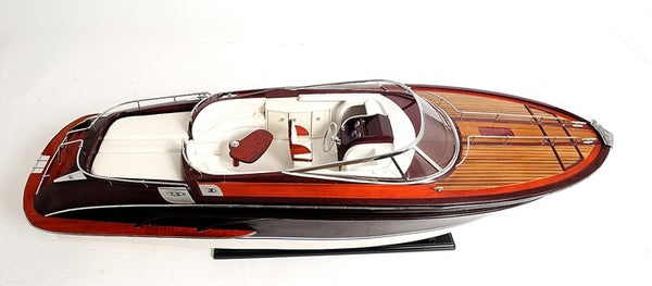 Homeroots 11" Black And White Solid Wood Hand Painted Riva Rivarama Luxury Yacht Exclusive Edition Model Boat  Solid Wood 401948