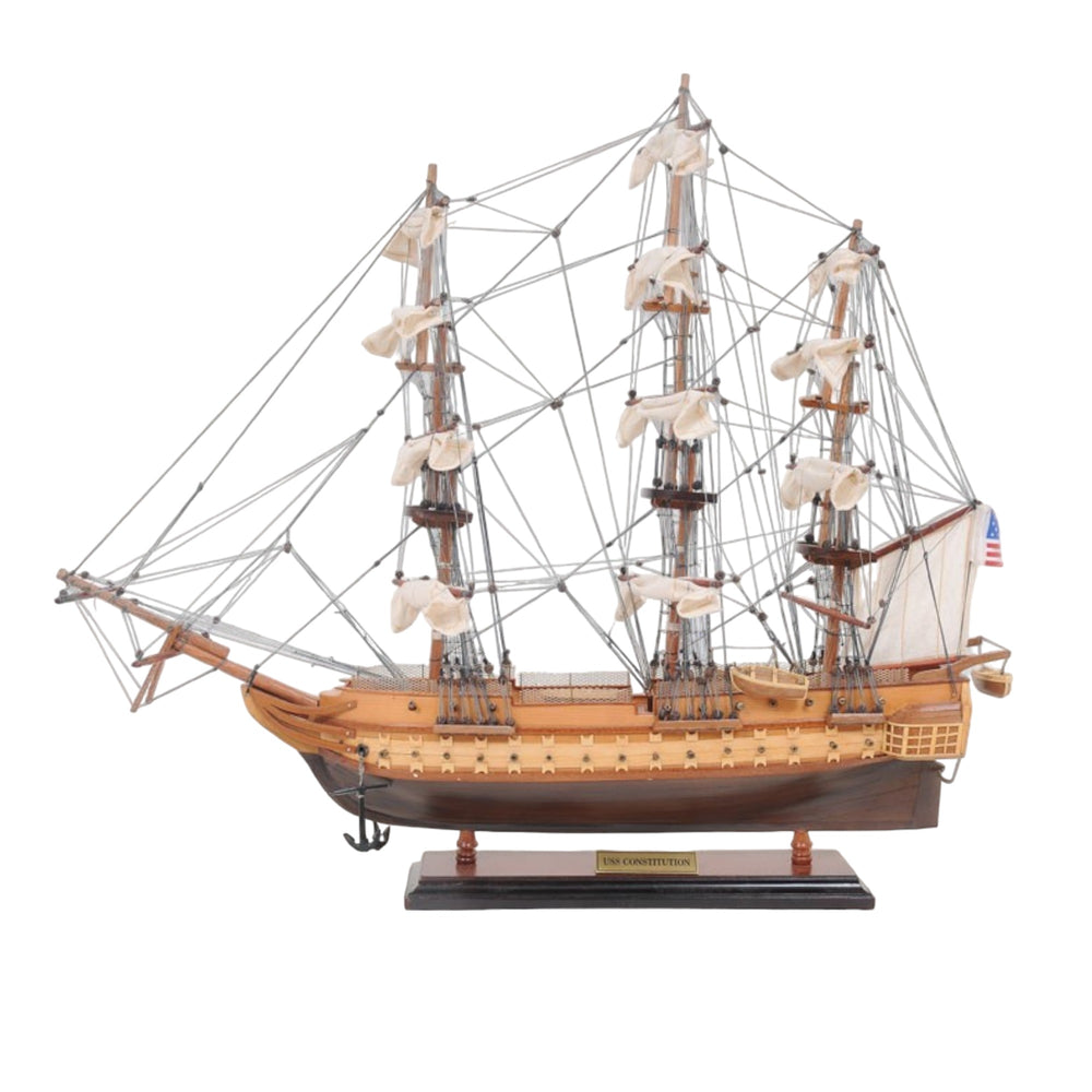 Homeroots 20" Wood Brown Solid Wood Hand Painted 1797 Uss Constitution Small Model Boat  Solid Wood 401949