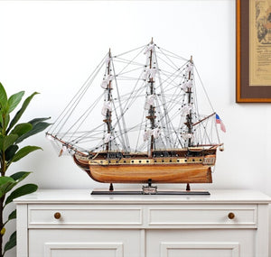 60 Inch Handcrafted Solid Wood Decorative Sailing Ship Display Model for Coastal Decor