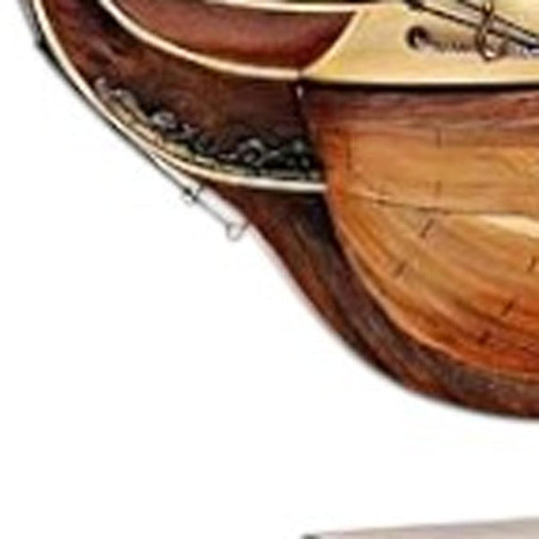 60 Inch Handcrafted Solid Wood Decorative Sailing Ship Display Model for Coastal Decor
