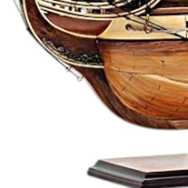 60 Inch Handcrafted Solid Wood Decorative Sailing Ship Display Model for Coastal Decor