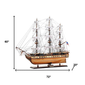 60 Inch Handcrafted Solid Wood Decorative Sailing Ship Display Model for Coastal Decor
