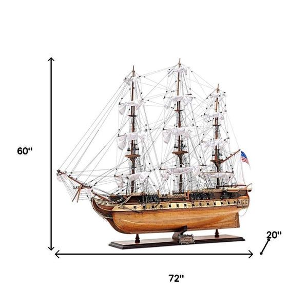 60 Inch Handcrafted Solid Wood Decorative Sailing Ship Display Model for Coastal Decor